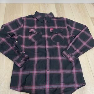 Dixxon Flannel Snap-on Cancer Awareness Limited Edition Black Pink Plaid Medium